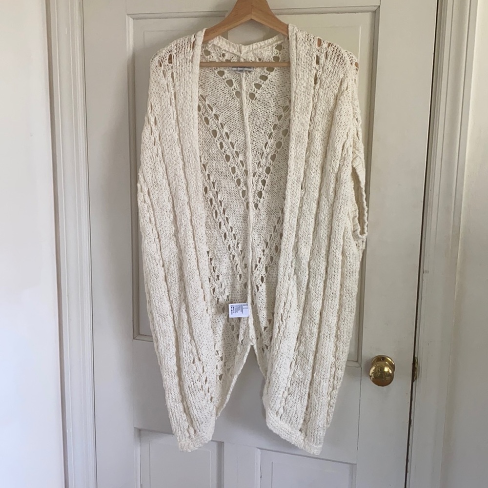 American Eagle Cream Knit Open Shawl Cardigan